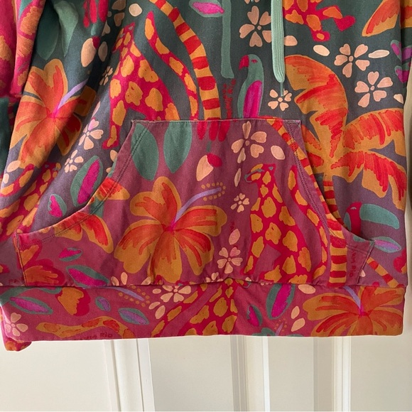 Anthropologie Farm Rio Magda Colorful Floral & Animal Hoodie Sweatshirt (XS) - Picture 6 of 13